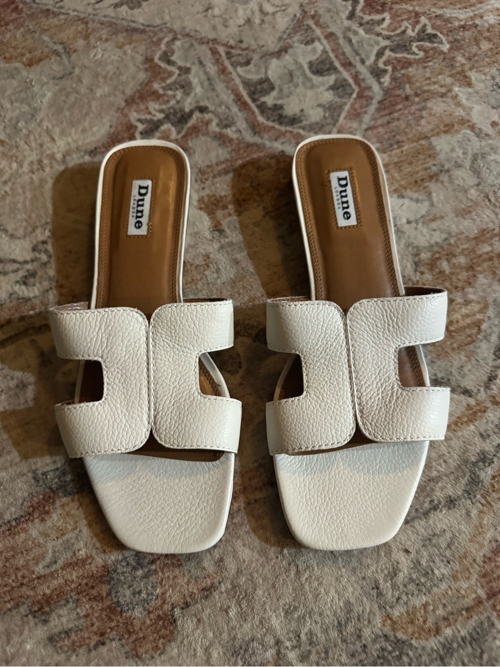 Dune London White Textured Leather Slide Mules